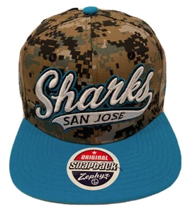 Zephyr NHL San Jose Sharks "Camo Swoop" Flat Bill SnapBack Hat NEW WITH TAGS - Picture 1 of 5