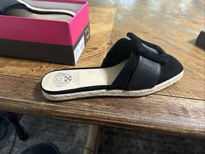 Size 9.5 Vince Camuto Espadrille Mule Flats Jinannie Black Suede Sheep (J3) - Picture 1 of 6