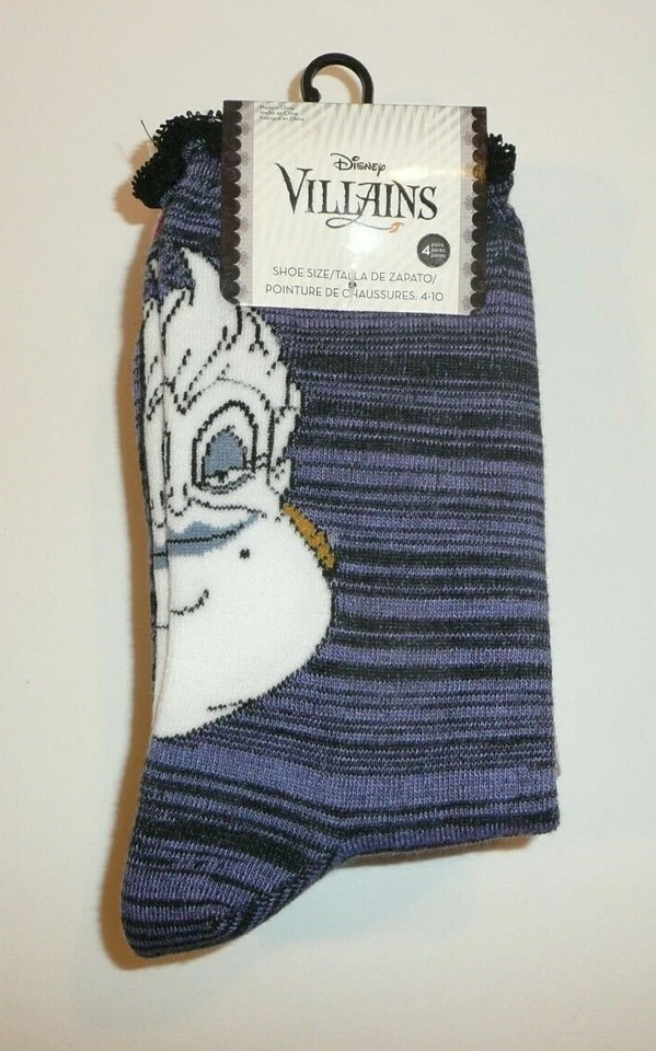 Disney Villains Crew Socks 4 Pairs Ursula Cruella Maleficent Evil Queen Lacy Top - Image 1 of 4