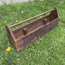 32 Inch Vintage Wood Tote Caddy Garden Tool Tray W/ Handle Primitive Patina Old