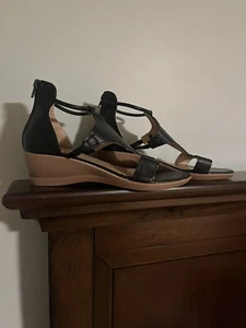 Rosy Black Wedge Heel Ankle Strap Sandals With Back Zipper Size 39 - Picture 1 of 5
