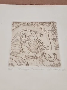 Dragón grabado medieval firmado vintage 1977 William F. Cox “Dragon Serenade” - Imagen 1 de 7