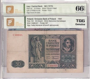 1973 Banknote/1941 Poland 10/50 Zlotych Pick#65/102 TQG Genuine/66 EPQ Gem UNC - Picture 1 of 2