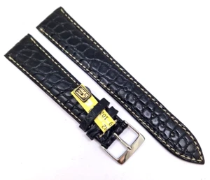 Uhrenarmband XL echt Kroko 21/18mm schwarz weißer Naht Made in Germany / 47 - Picture 1 of 3