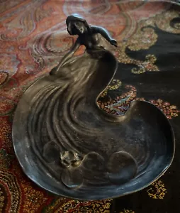 Vintage Art Nouveau Bronze Figural Card Card Tray - Picture 1 of 5