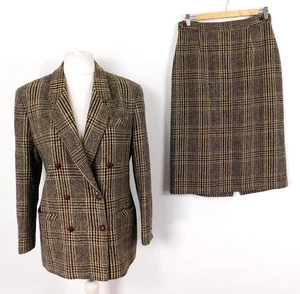 Vintage M&S Brown Tweed 2-Piece Skirt Suit Size 12 Prince of Wales Check 1980’s - Picture 1 of 12