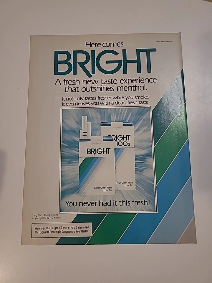 Bright Cigarettes Print Ad 8x11 1983 Great To Frame - Image 1 of 1