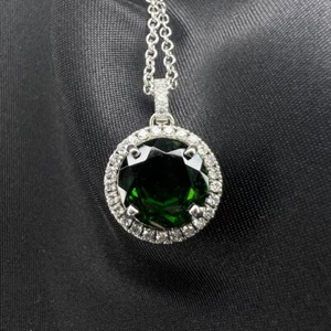 14K WHITE GOLD 3 1/2CTW DIOPSIDE AND DIAMOND PENDANT NECKLACE (AD1003461) - Picture 1 of 6