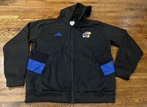 Kansas Jayhawks Sweatshirt Men L Black Adidas NCAA Basketball Full Zip Hooded - Picture 1 of 12