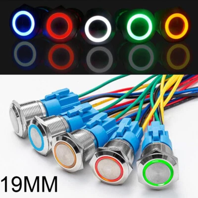 19mm 12V LED ON OFF Push Button Power Switch Latching with Wire Socket Harness - Image 1 of 4