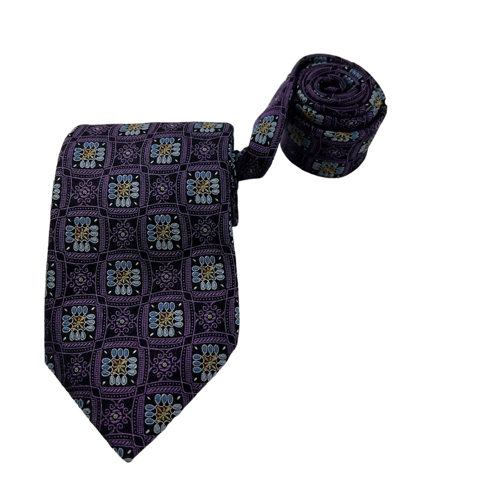 Corbata de cuello JZ Richards púrpura con seda floral azul para hombre talla 3,25 W 61 L Foto 1 de 4
