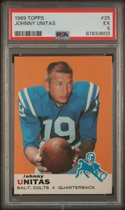 1969 Topps JOHNNY UNITAS #25 Baltimore Colts HOF PSA 5 EX New Grade + Case - Picture 1 of 2