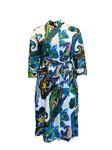Marina Rinaldi Women's Blue Denotato Printed Button Down Dress NWT