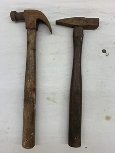 Vintage Lot Of 2 Cobbler’s/Upholstery/Saddler Hammers W/Original Wooden Handles - Picture 1 of 11