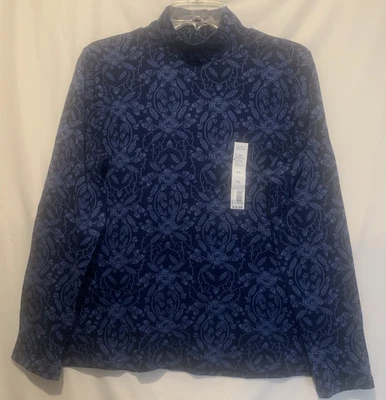 Croft & Barrow XL Azul Marino Floral Bonito Azulejo Tejido Top, Cuello Simulado, Mangas Largas Nuevo con Etiquetas Foto 1 de 3