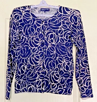 Cárdigan Jones New York Signature para mujer pequeño azul abotonado carrera academia Foto 1 de 4