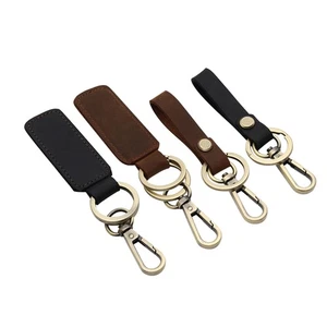 1-2xKeychain Ring Vintage Leather Keyfob Keys Holder Universal Belt Clip Keyring - Picture 1 of 17