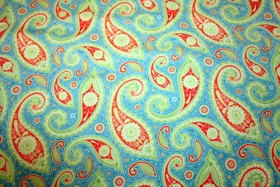 PAISLEY EN VERDE, NARANJA Y TURQUESA DE PATRICK LOSE - TELA 100% ALGODÓN Foto 1 de 4