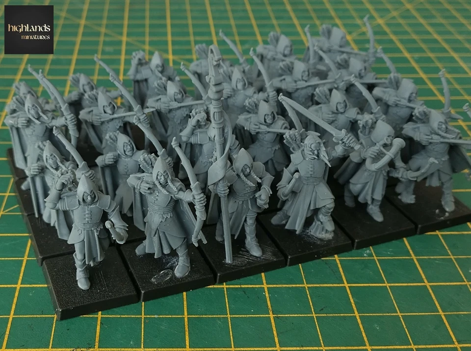 24 x Highlands Miniatures Feral Elven Archers inc Full Cmd (bases included)