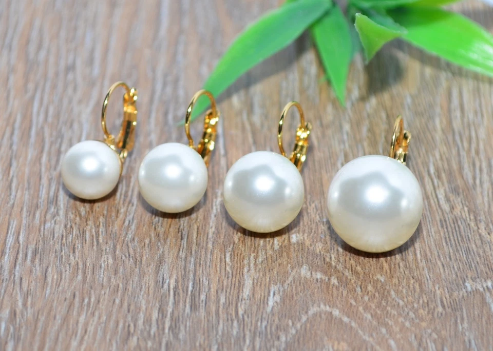 PERLENOHRRING Muschelkern Perle weiß Brisur Ohrhänger Ohrringe gold EDELSTAHL - Bild 1 von 1