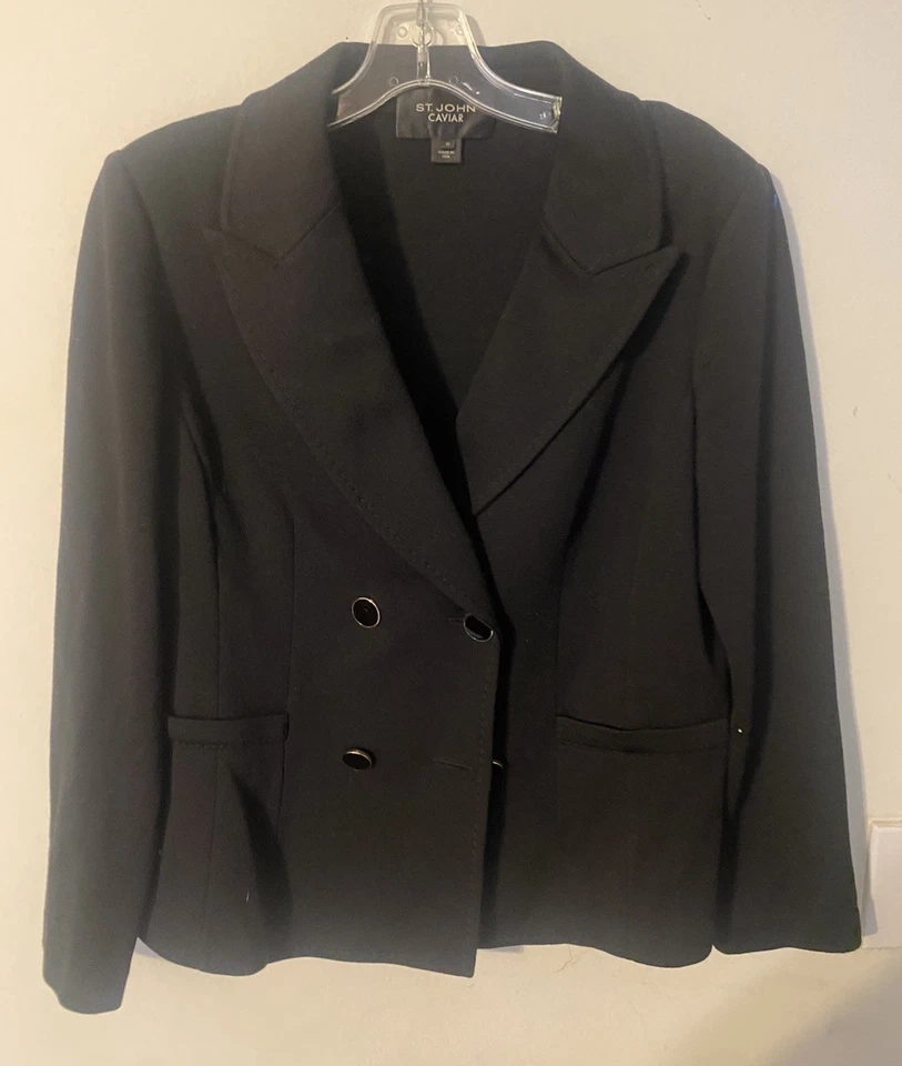 St John Caviar Ladies Blazer SZ 10 Black Buttons Double Breasted - Image 1 of 4