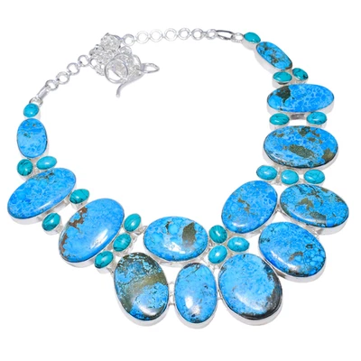 Collar de joyería de plata de ley 925 hecho a mano con piedras preciosas turquesa azul tamaño-18" Foto 1 de 4