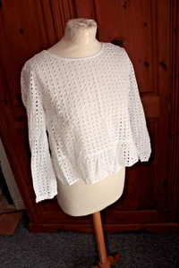 Jack Wills Broderie Anglaise Baumwolle Langarm Bluse Oberteil. gr 10 - Bild 1 von 5