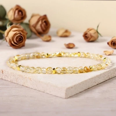 Natural Citrine 4mm Healing Crystal Bracelet Minimalist Dainty Gemstone Jewelry - Image 1 of 3