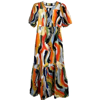 Anthropologie Maeve Maxi Dress Size XS Suzannah Tiered Multi-color Short Sleeves - Image 1 of 4