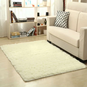 White Fluffy Area Rugs Anti-Slip Shaggy Rug Soft Carpet Mat Living Room Bedroom - Picture 1 of 9