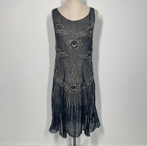 H&M Collection Dress Women US 4 Navy Blue Sheer Sequin Beaded Autumn 2013 Runway - Picture 1 of 11