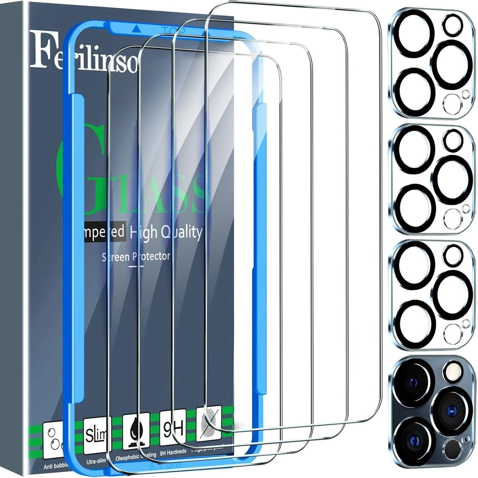 4 Pack Screen Protector with 4 Camera Lens Protector for iPhone 15 Pro - Image 1 of 1