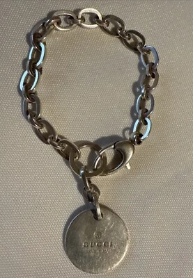 AUTHENTIC GUCCI TRADEMARK ENGRAVED .925 STERLING SILVER ROUND CHARM BRACELET - Image 1 of 4