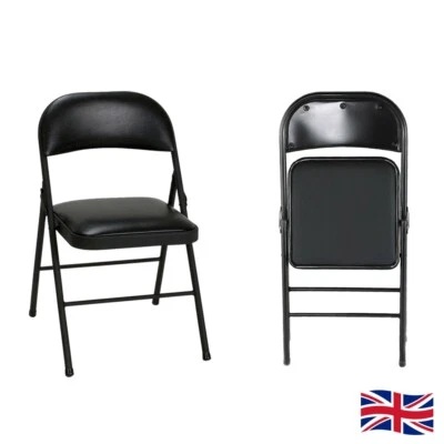 STRONG METAL CHAIR FRAME FAUX LEATHER PADDED FOLDING OFFICE COMPUTER  CHAIR - Image 1 of 4