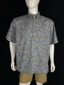 Reyn Spooner Gray Floral Hawaiian 1/4 Button Down Shirt, A Grade, Men's Size XL - Picture 1 of 7
