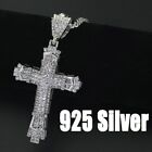 Crystal Cross Pendant Necklace 925 Silver Chain Womens Men's Jewellery Jesus