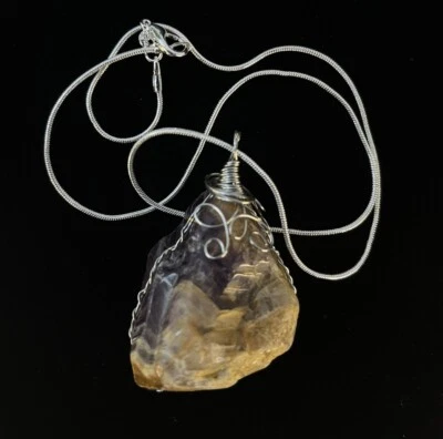Raw Amethyst Quartz , Wire Wrapped, 18” Silver Chain - Image 1 of 4