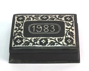 Vintage 1983 Bidri Work Trinket box Silver inlay work Home Decorative. G23-106 - Picture 1 of 11