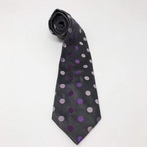 BCBG Attitude Mens 100% Silk Hand Sewn Necktie Tie Gray Purple Polka Dot 58" - Picture 1 of 7