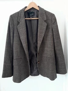 Mango Brown Tweed Plaid Cottagecore Blazer Woman Size 12 US Size 42 EU - Picture 1 of 12