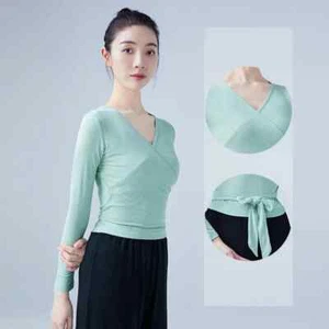 Women Girl Ballet Wrap Tops Bandage Knitted V Neck Long Sleeve Dancewear - Foto 1 di 23