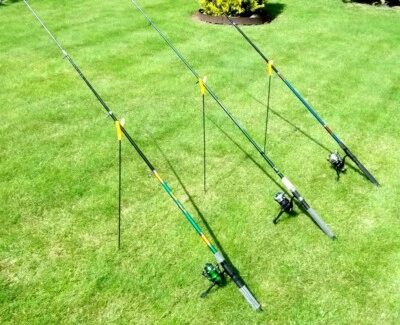 SKORPION RUMPOL Tolles Angelset 3 Teleruten 3 Rollen 3 Rutenhalter Angelausrüstung Angelrollen