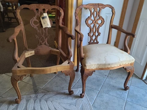 2 Kindel Side Chairs George II Chippendale Style Vintage Luxury Home Decor Cover