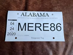 Alabama 2020 etiqueta temporal matrícula Hoover Jefferson Ford Mustang MERO 86 - Imagen 1 de 5