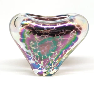 Jan Benda Studio Art Glass Heart Shaped Vase Krystyna Glass Studio Iridescent 4" - Picture 1 of 20
