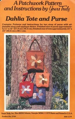 Vintage Dahlia Tote And Purse Patchwork Applique Pattern 1979 Yours Truly #3709 - Image 1 of 4