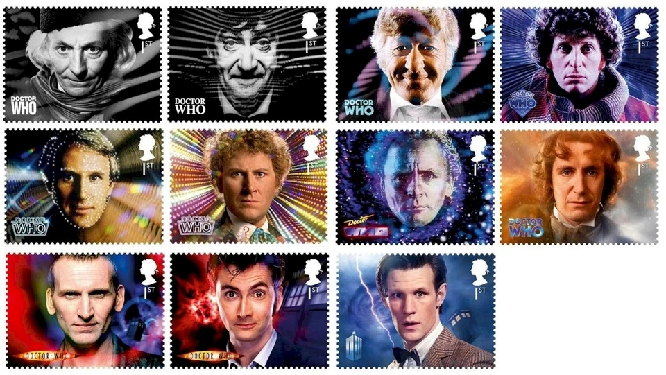 Royal Mail Doctor Who 11 Stamp Set comprising all Eleven Doctors MINT NEW - Image 1 of 1