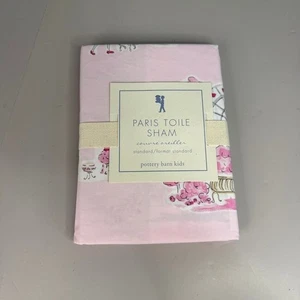 Funda de almohada estándar Pottery Barn Kids rosa Paris Toile falsa NUEVA - Imagen 1 de 4