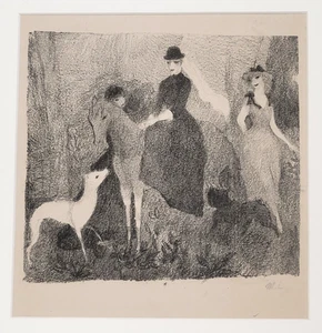 Marie Laurencin signiert "ML" Lithographie um 1920 Druck Frauen Pferd Hunde Art Deco - Bild 1 von 9
