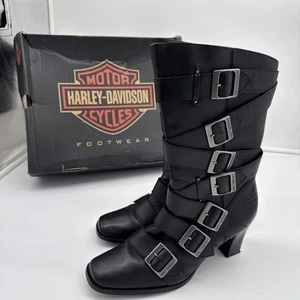 Harley Davidson Women Leslie Motorcycle Riding Buckle Strap Boots D83725 Sz 10 - Picture 1 of 12